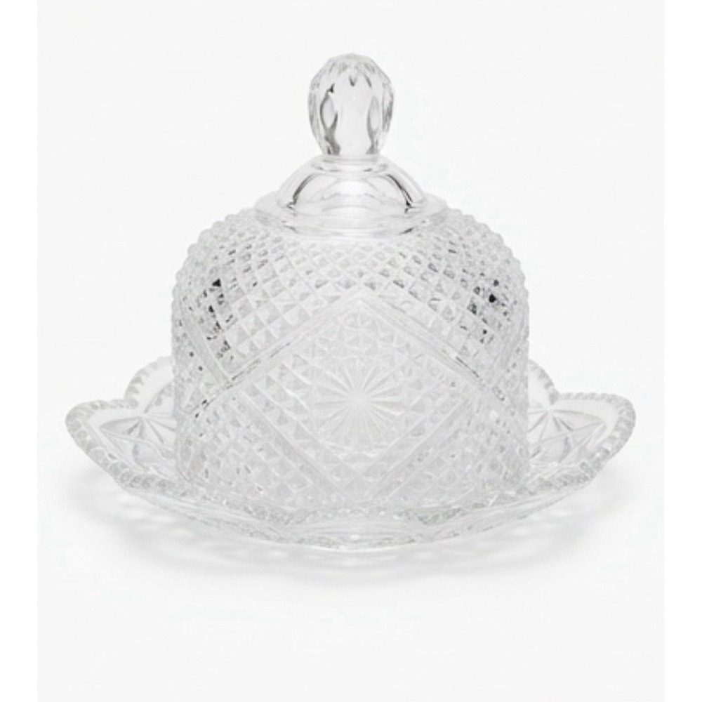 Avon Covered Butter Dish Fostoria Glass Dome Cover Diamond Cut 1970s